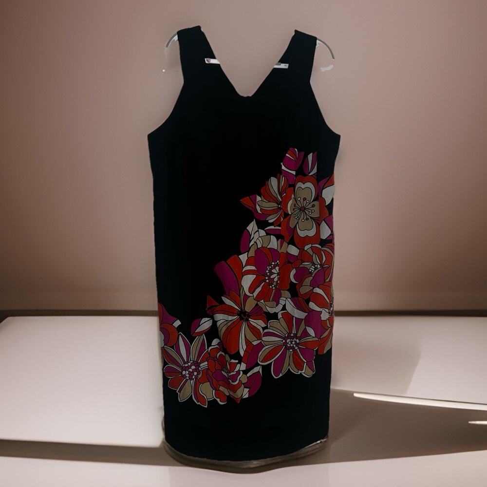 LANE BRYANT 18 Black Dress Sleeveless Floral V Neck Sheath Zipper Back
